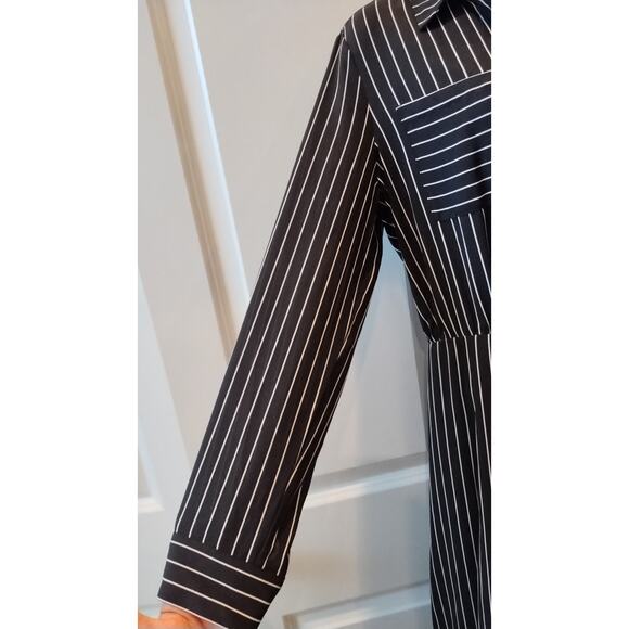 Who What Wear Sheath Dress Black White Pinstriped Long Sleeves Button down small - Picture 4 of 16